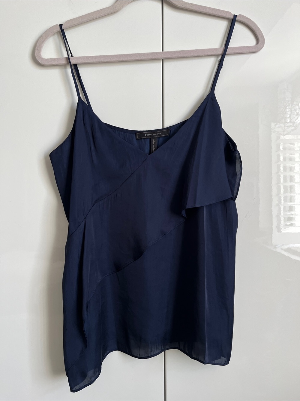 BCBGMaxAzria Navy Silky Camisole Top, Size M